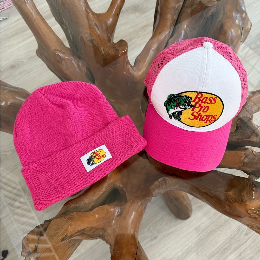 New Bass Pro Shops Pink Beanie and Cap Set